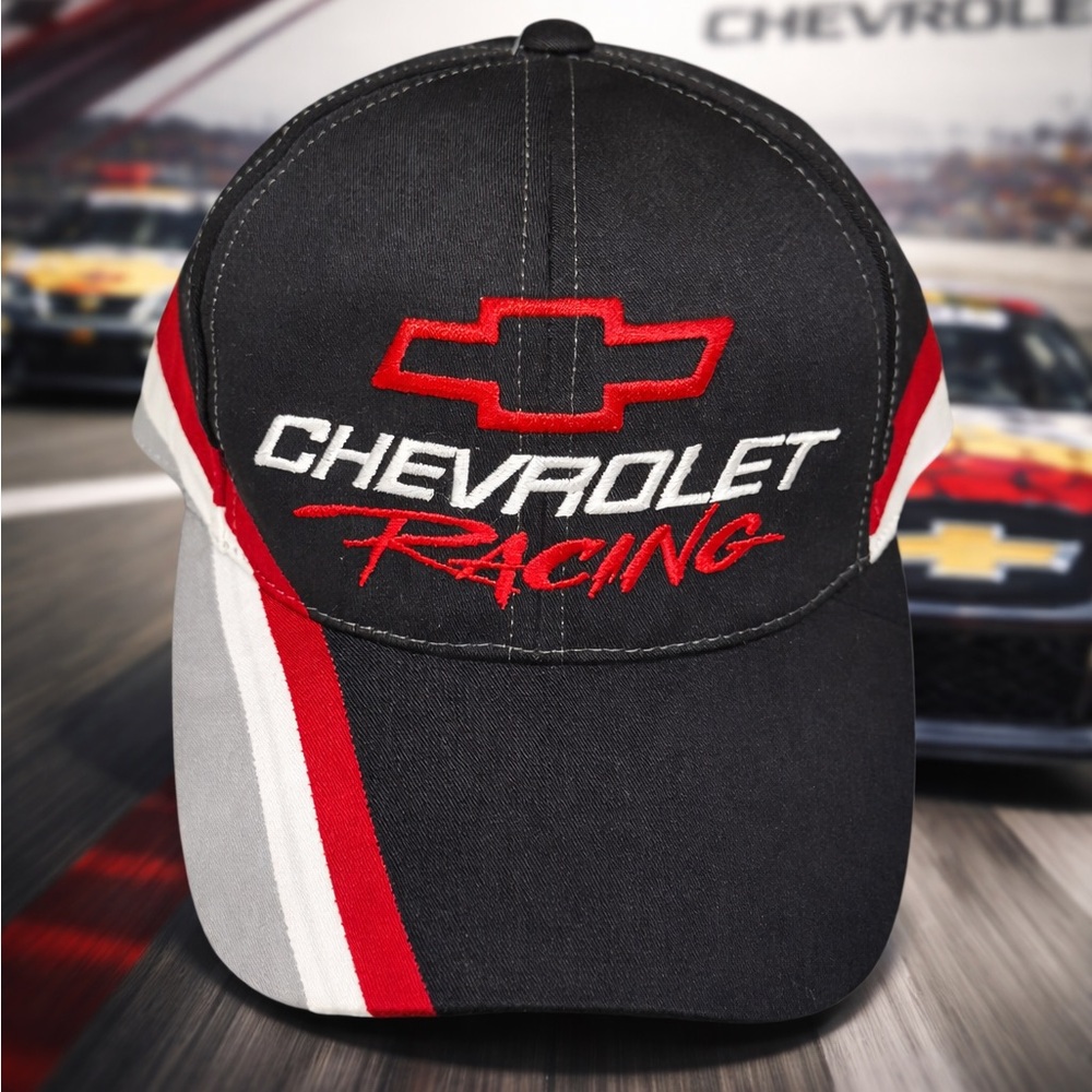 Vintage Chevrolet Racing Stripe Black Red Chevy NASCAR Checkered Flag Sports Hat
